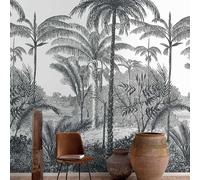 HXA DECO Papier peint jungle cocotier noir et blanc