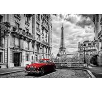 HXA DECO Tableau Noir et Blanc Paris Voiture Ancienne Rouge, 80x50cm - Made in France - 80x50