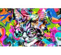 HXA DECO Tableau Pop art chat lunette - 80x50cm - made in France