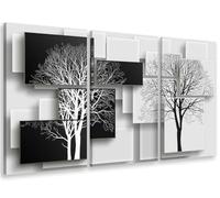 HXA DECO Tableau triptyque Graphique Arbres sur Fonds Noir et Blanc - 90x60 cm - Made in France - 90x60
