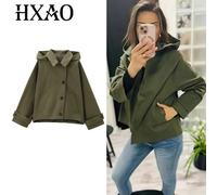 HXAO - vestes à capuche surdimensionnées vertes pour femme, manteaux et vestes à manches longues, amples et amovibles, vêtements d'extérieur, nouvelle collection automne hiver Vert armée