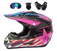 HXCZ JCLDG Moto Motocross Casques + Gants d'enfants + Lunettes + Masque pour Enfants Casque de Moto de Bicyclette ATV Cross Off-Road BMX Dot Standard Enfants Quad Bike VTT Karting,Rose,S