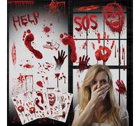 Hxezoc Lot de 10 feuilles d'autocollants pour fenêtre d'Halloween - Décoration de fenêtre - Projection intérieure - Empreintes de pieds - Zombie Bloodstains - Décoration effrayante pour sol -