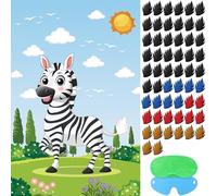 Hxezoc Pin's The Tail On The Zebra avec 56 autocollants en forme de queue de zèbre pour enfants, fête d'anniversaire, école, salle de classe, carnaval