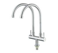 HXFFXHF 304 Cuisine en Acier Inoxydable Single Cold Double Pipe Double Sortie Robinet de Sortie pour évier évier à Double poignée Double Robinet
