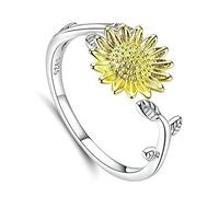 HXFFXHF Anneau S925 ajusté aux Femmes, Anneau de Feuille de Fleur de Tournesol pour la Bague Ouverte pour la fête d'anniversaire de Mariage