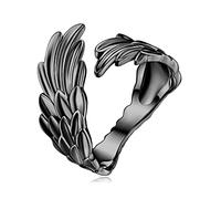 HXFFXHF Bague Ouverte Sterling Silver S925 avec Anneau réglable de l'aile à Plumes bronzés en Or Noir