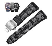 HXFFXHF Bande de montre en silicone en cuir authentique de 28 mm STRAPE DE MONTRATION DE BOUCLE PLACHE BLUE BLACK POUR FRANCK MULLER V45 SERIÈRE BANDES (COULEUR: Black-Rosegold, Taille: 28 mm)