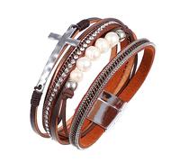 HXFFXHF Bijoux pour Filles 1pc Bracelet à Manchette Multi-Couche avec Accents croisés et Perles pour Les Femmes de Bracelet tissé Bijoux de la Mode Accessoires de décoration à la Main