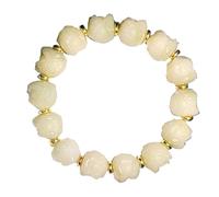 HXFFXHF Bracelet Panzhu, Rosaire Bouddhiste, Perles de Chapelet, Bracelet de Racine Bodhi Blanc Naturel sculpté de Lion de Style Chinois pour Les Couples et Les Bijoux de Bijoux pour Hommes et Femmes