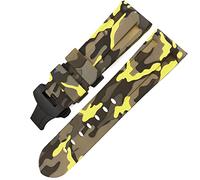 HXFFXHF Butfly Clasm Rubber Watch Band 24 mm 26 mm pour panerai Luminor Submersible Silicone Sport Watch Strap (Couleur: Camo Ylw Black 2, taille: 24 mm)