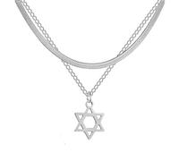 HXFFXHF Collier Star of David pour femmes hommes, 925 Sterling Silver Star of David Pendant, chaîne hexagramme à double couche, collier d'étoile juif pour femmes, star du collier David pour