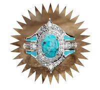 HXFFXHF Girl Products anneaux Ring Jewellery Women Men Promet Wedding Fashion Retro Turquoise TROIS PIEURS Set Set Cadeaux