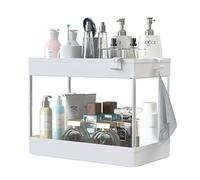 HXFFXHF Rack de Rangement Multifonctionnel à 2 Niveaux, Salle de Bains de l'armoire de comptoir de Cuisine sous l'organisation de Stockage de lavabo, Porte-Drain à épices avec Crochets et