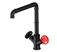 HXFFXHF Robinet de Robinet mixeur de Cuisine Noire Vintage Industrielle avec poignées à Double Roue de Main-d'œuvre Robinet pour évier à Bec Pivot