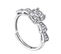 HXFFXHF S925 Sterling Silver Moissanite Bow Ring Fashion Wedding Diamond Diamond Band Open Rings Ajustement Bijoux Valentin Cadeaux pour Femmes, Silver