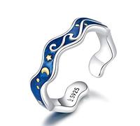 HXFFXHF Silt Sterling Generic 925 Anneaux d'amant pour Couple Blue Starry Sky of Van Gogh Open Finger Ring Design Accessoires