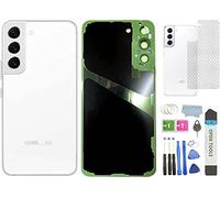 HXHN Vitre arrière de rechange pour Samsung Galaxy S22 avec ruban adhésif pré-installé et objectif d'appareil photo + film de protection arrière + outils (blanc)