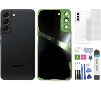 HXHN Vitre arrière de rechange pour Samsung Galaxy S22 avec ruban adhésif pré-installé et objectif d'appareil photo + film de protection arrière + outils (Noir)