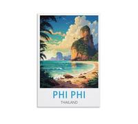 HXHNFERR Poster de voyage vintage Phi Phi Thaïlande, 30 x 45 cm, affiches murales et images d'art imprimées pour décoration de chambre à coucher