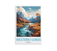 HXHNFERR Poster vintage sur toile Fjords de l'Ouest de la Norvège 30 x 45 cm, affiches murales et images d'art imprimées pour décoration de chambre à coucher