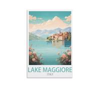 HXHNFERR Posters de voyage vintage sur toile sur le lac Majeur, Italie, 20 x 30 cm, affiches murales et images d'art imprimées pour décoration de chambre à coucher