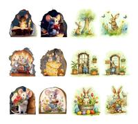 Hxhsgmeh 12 Pièces Autocollants Muraux Mignons Adorable Souris Livre de Lecture Lapin Chambre d'enfants Décoration Murale Autocollant Décalcomanie, Décoration de, C Environ 8,5 X 9