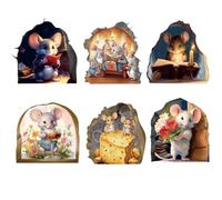 Hxhsgmeh 6 Pièces Autocollants Muraux Mignons Adorable Souris Livre de Lecture Autocollant de Décoration Murale de Chambre d'enfants, Décoration de, Un Facile à Utiliser