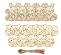 Hxhsgmeh 60 Pièces Pendentifs Lapin en Bois Oeuf de Pâques Ornement Suspendu pour Joyeuses Pâques Décoration de Fête à Enfants Peinture à la Main Cadeaux