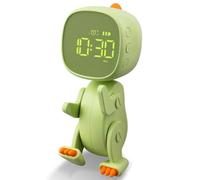 Hxhsgmeh Réveil numérique pour enfants, trois alarmes, réveil dinosaure avec forme variable, fonction snooze, veilleuse minuterie, vert