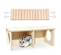Hxiu Peau de hamster à 3 chambres, plate-forme en bois naturel avec pont - Accessoires de cage pour petits animaux pour hamster syrien, rat, souris, gerbille (petits hamsters nains)