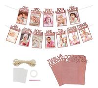 HXMJIED Bannière photo 1er anniversaire pour bébé fille, rose, 17,5 x 13,5 cm, rectangulaire, intérieur, anniversaire, commémorer la croissance de bébé