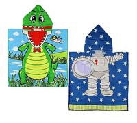 HXMJIED Lot de 2 serviettes de bain à capuche pour enfants de 3 à 7 ans, 60 x 120 cm, peignoirs à langer, serviette de plage poncho avec capuche en coton à séchage rapide pour filles et garçons de 3 à