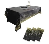 HXMJIED Lot de 3 nappes de Noël jetables en plastique avec confettis jetables - Noir et pois dorés - 137 x 274 cm