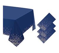 HXMJIED Lot de 3 nappes de Noël rectangulaires imperméables à pois bleus et dorés, 137,2 x 274,3 cm, décoration de table rectangulaire à pois pour fête, pique-nique, anniversaire