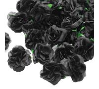 HXMJIED Lot de 50 mini têtes de roses noires de 4 cm, têtes de rose artificielles, pétales de rose artificielles, fleurs artificielles noires