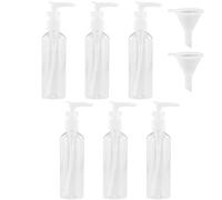 HXMJIED Lot de 6 flacons de voyage transparents avec pompe de 100 ml, flacons vaporisateurs de voyage en plastique, conteneurs liquides rechargeables avec 2 entonnoirs, flacon pulvérisateur vide de
