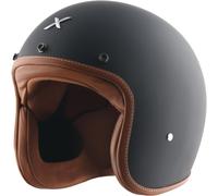 HXP RETRO Jethelm matt schwarz-Leder braun XL