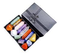 HXSCOO 7 Chakra Set Coffret Cadeau Obélisque Naturel Double Pointu Cristal Colonne et Énergie Cristaux De Guérison Quartz Reiki Minéral Décor À La Maison