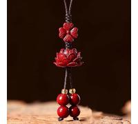 HXSCOO Cinabre Lotus Porte-clés Bio Bijoux sculpté Mode Chinois Naturel Charme Cadeaux amulette Sac Boucle Pendentif Rouge (Color : 1)