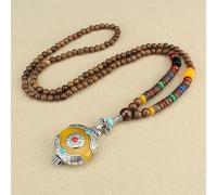 HXSCOO Collier Ethnique Fait à la Main Indien bohème népal Mala Bouddhiste Perles de Bois tibétain Pinganfu Pendentif Long Colliers de déclaration Femmes (Color : Style3)