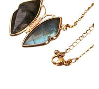 HXSCOO Collier papillon Flash Labradorite for femmes, pendentif papillon exquis, bijoux faits à la main, cadeaux (Color : Sun Stone)