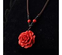 HXSCOO Collier Pendentif Fleur de Rose de Jade cinabre Rouge, Bijoux Chinois Naturel sculpté à la Main, guérison, Cadeaux Porte-Bonheur for Femmes, chaîne de Pull (Color : C)