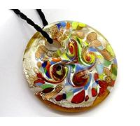 HXSCOO Fait à la Main en Verre de Murano au Chalumeau coloré Or Sable Points Rond Pendentif Fit Collier Bijoux Cadeaux (Color : Light Yellow Color)