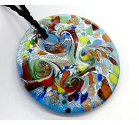 HXSCOO Fait à la Main en Verre de Murano au Chalumeau coloré Or Sable Points Rond Pendentif Fit Collier Bijoux Cadeaux (Color : Blue)