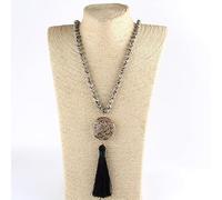 HXSCOO Mode bohème Bijoux Pierres Semi-précieuses Longues nouées Correspondant Pierre Liens Gland Colliers for Femmes Collier Ethnique (Size : 86cm, Color : Dalmatian Jasper)