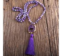 HXSCOO Mode bohème Bijoux Pierres Semi-précieuses nouées Pierre Liens Gland Colliers for Femmes Boho Collier (Size : 86cm, Color : Purple 1)