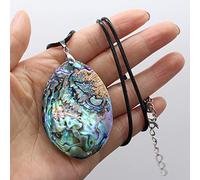 HXSCOO Pendentifs en Coquille d'ormeau Naturel Forme Ovale Coquille Artisanat Collier Bijoux à Breloques Corde en Cuir Colliers à la Mode fête Cadeau