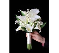 HXSCOO Real Touch Calla Lys with Tulip Wedding Bouquet White Muguet Bouquet De Mariage Mariée