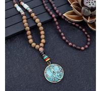 HXSCOO Vintage Népal Long Bouddhiste Mala Bois Perlé Pendentif & Collier Ethnique Bohème Bohème Éléphant Bouddha Bijoux Porte-Bonheur for Femme Homme (Color : 13)